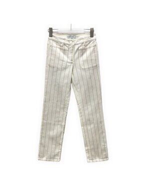 Chanel White Vertical-Stripe Cotton Denim Jeans